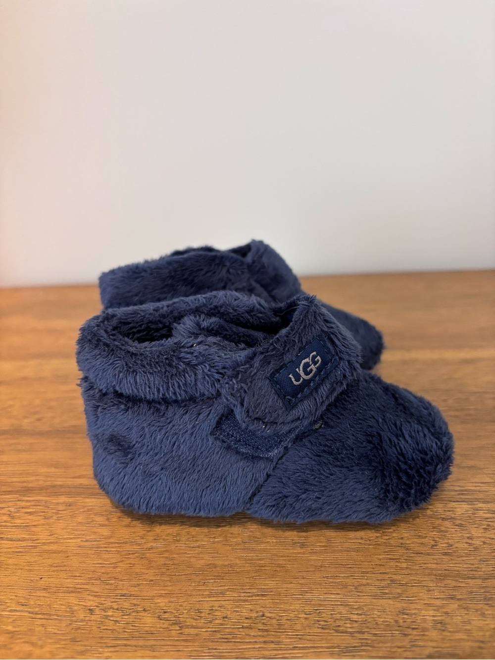 UGG Navy Plush Infant Booties with Velcro Strap